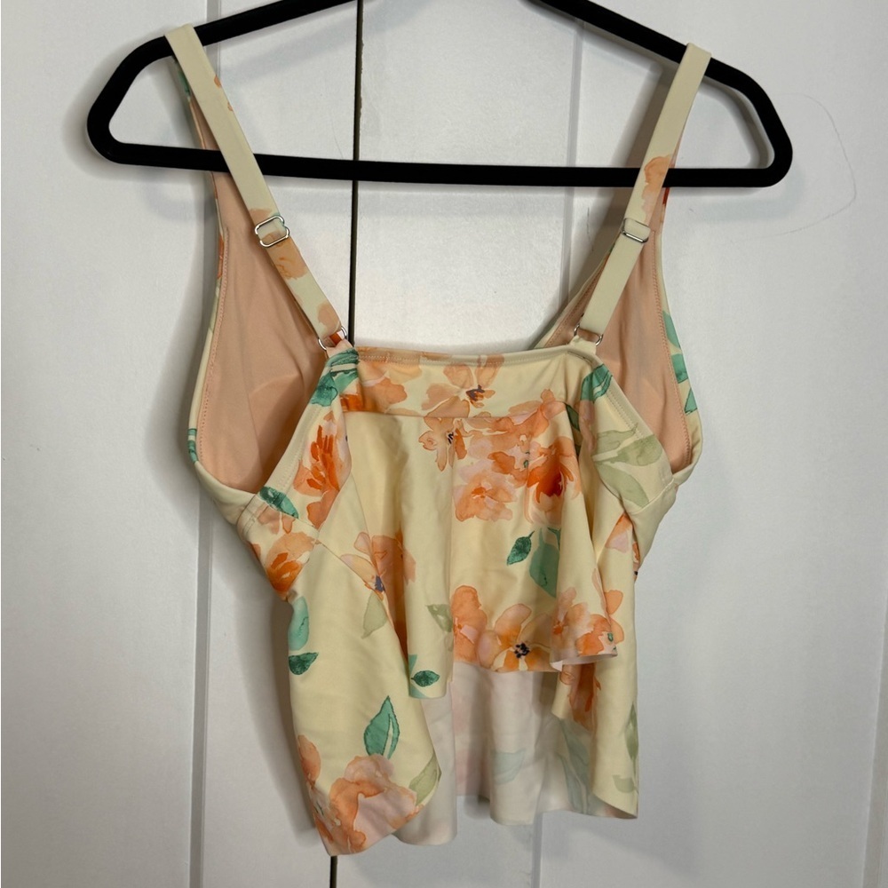 NOWTs Cupshe - Med - Floral Print Swim Top in Cream and Orange - Picture 3 of 3